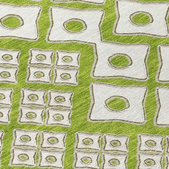 Lime Green And Ivory Geometric Washable Indoor Outdoor Area Rug Photo 6