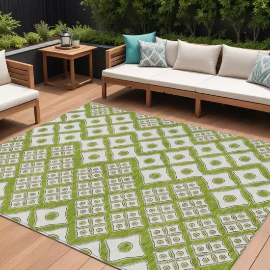 Lime Green And Ivory Geometric Washable Indoor Outdoor Area Rug Photo 1