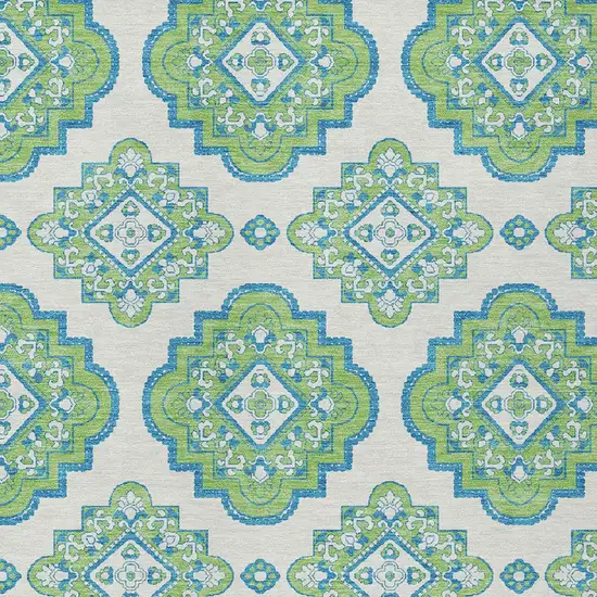 Lime Green And Ivory Medallion Washable Indoor Outdoor Area Rug Photo 5