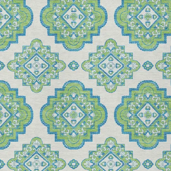 Lime Green And Ivory Medallion Washable Indoor Outdoor Area Rug Photo 5