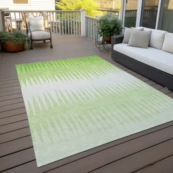 Lime Green And Ivory Striped Washable Indoor Outdoor Area Rug Photo 9