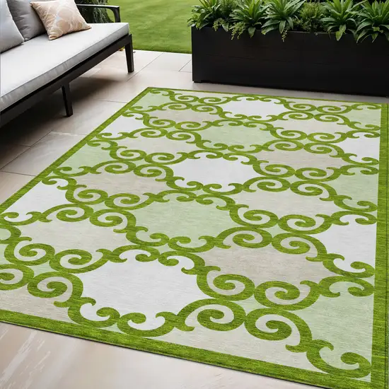 Lime Green And Ivory Trellis Washable Indoor Outdoor Area Rug Photo 1
