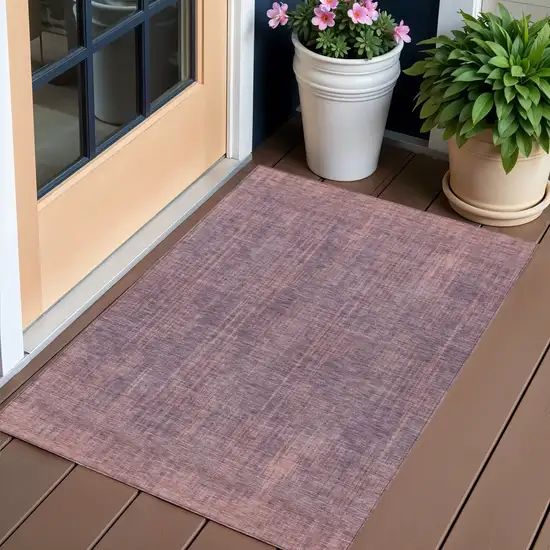 Mauve And Dark Purple Striped Washable Indoor Outdoor Area Rug Photo 1