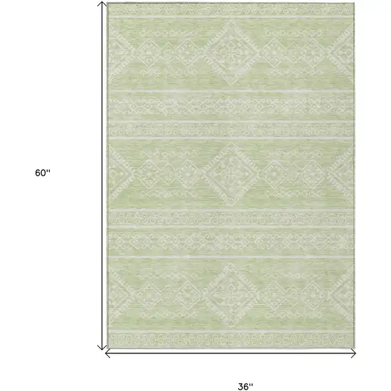 Mint Green And Ivory Southwestern Washable Indoor Outdoor Area Rug Photo 3