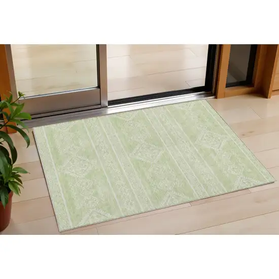 Mint Green And Ivory Southwestern Washable Indoor Outdoor Area Rug Photo 1