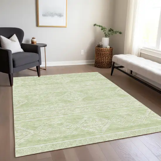 Mint Green And Ivory Southwestern Washable Indoor Outdoor Area Rug Photo 9