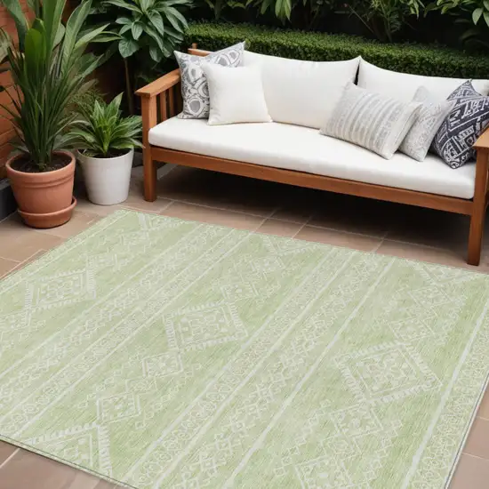 Mint Green And Ivory Southwestern Washable Indoor Outdoor Area Rug Photo 1