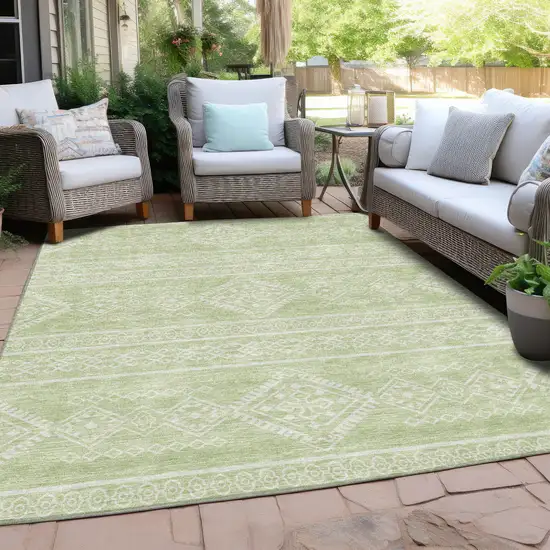 Mint Green And Ivory Southwestern Washable Indoor Outdoor Area Rug Photo 7