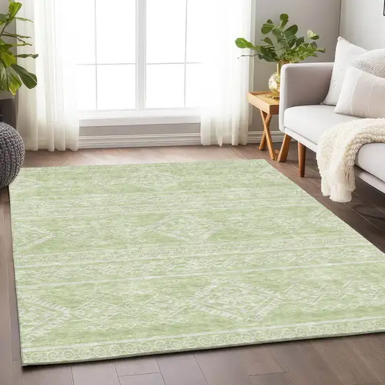 Mint Green And Ivory Southwestern Washable Indoor Outdoor Area Rug Photo 8