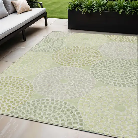 Mint Green And Light Purple Geometric Washable Indoor Outdoor Area Rug Photo 1