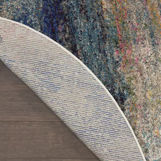 8' Blue And Ivory Abstract Round Rug Photo 9