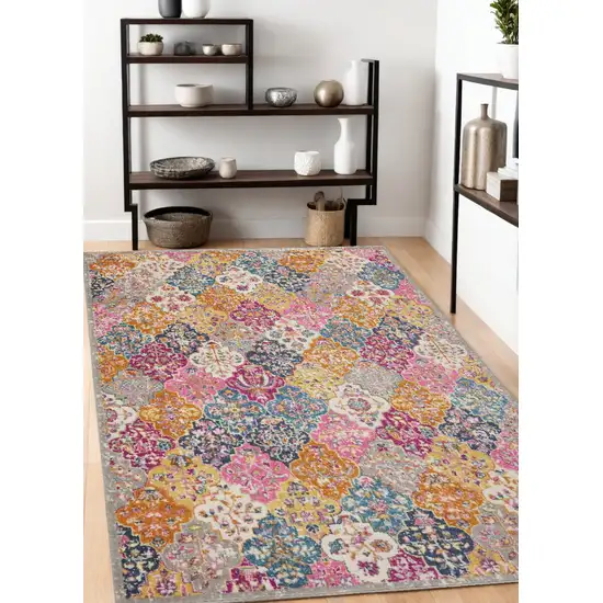 Pink And Gray Geometric Dhurrie Area Rug Photo 1