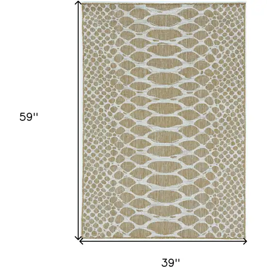 3'X5' Natural Ivory Machine Woven Uv Treated Snake Print Indoor Outdoor Area Rug Photo 3