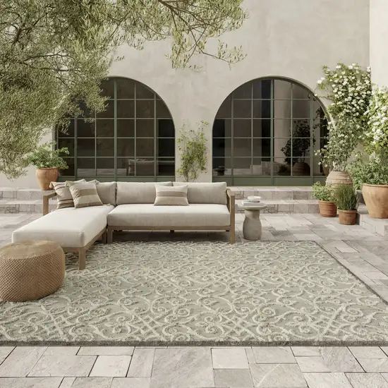 Gray And Ivory Indoor Outdoor Area Rug Photo 6