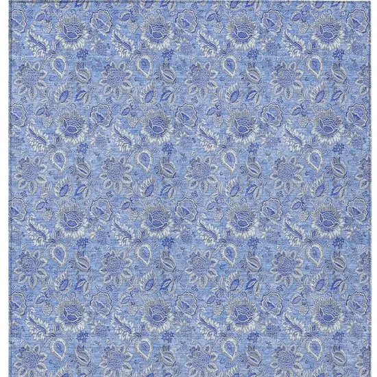 Navy Blue And Denim Blue Floral Washable Indoor Outdoor Area Rug Photo 7