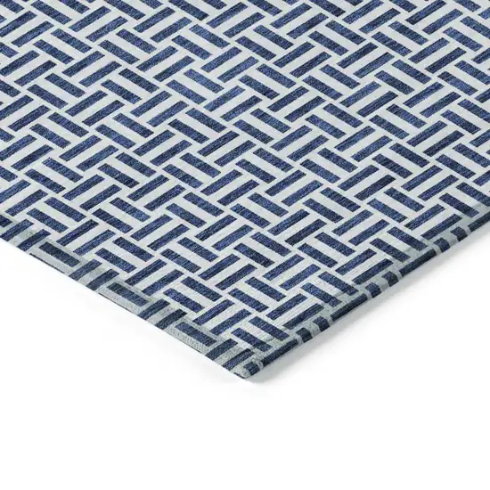 Navy Blue And Gray Geometric Washable Indoor Outdoor Area Rug Photo 3