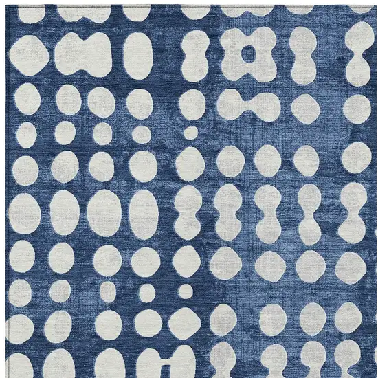 Navy Blue And Ivory Abstract Washable Indoor Outdoor Area Rug Photo 6