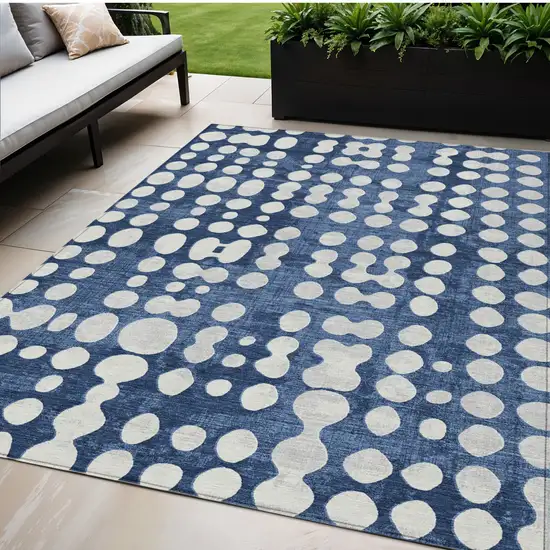 Navy Blue And Ivory Abstract Washable Indoor Outdoor Area Rug Photo 1