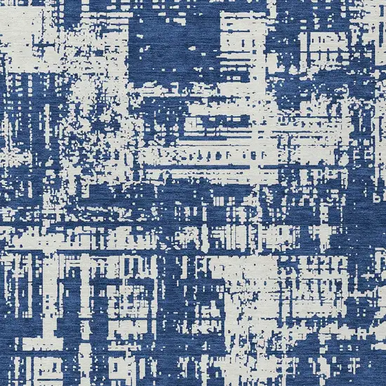 Navy Blue And Ivory Abstract Washable Indoor Outdoor Area Rug Photo 5