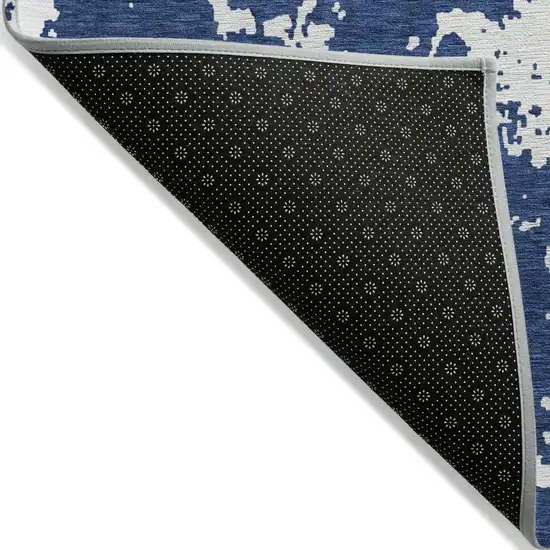 Navy Blue And Ivory Abstract Washable Indoor Outdoor Area Rug Photo 5