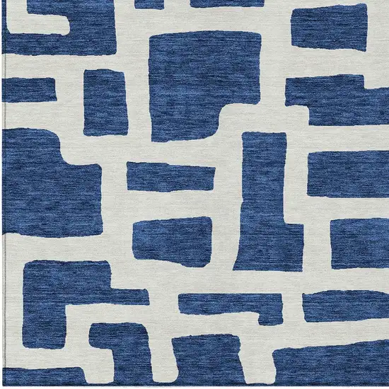 Navy Blue And Ivory Abstract Washable Indoor Outdoor Area Rug Photo 6