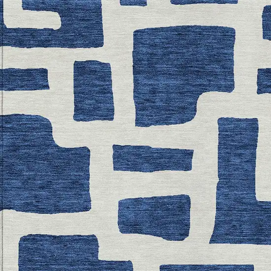Navy Blue And Ivory Abstract Washable Indoor Outdoor Area Rug Photo 5