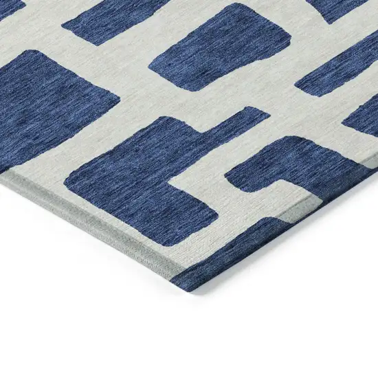 Navy Blue And Ivory Abstract Washable Indoor Outdoor Area Rug Photo 3