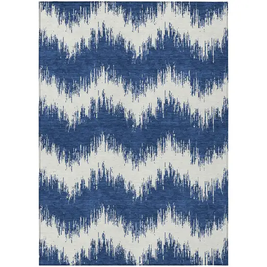 Navy Blue And Ivory Chevron Washable Indoor Outdoor Area Rug Photo 2