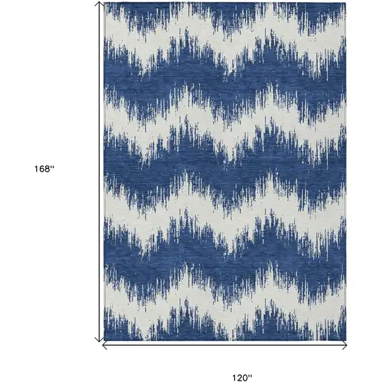 Navy Blue And Ivory Chevron Washable Indoor Outdoor Area Rug Photo 3