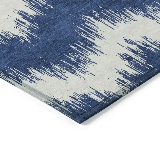 Navy Blue And Ivory Chevron Washable Indoor Outdoor Area Rug Photo 5