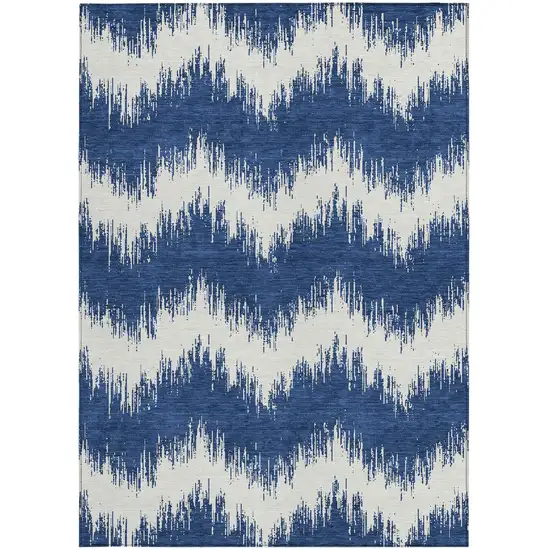 Navy Blue And Ivory Chevron Washable Indoor Outdoor Area Rug Photo 7