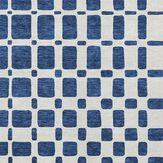 Navy Blue And Ivory Geometric Washable Indoor Outdoor Area Rug Photo 6