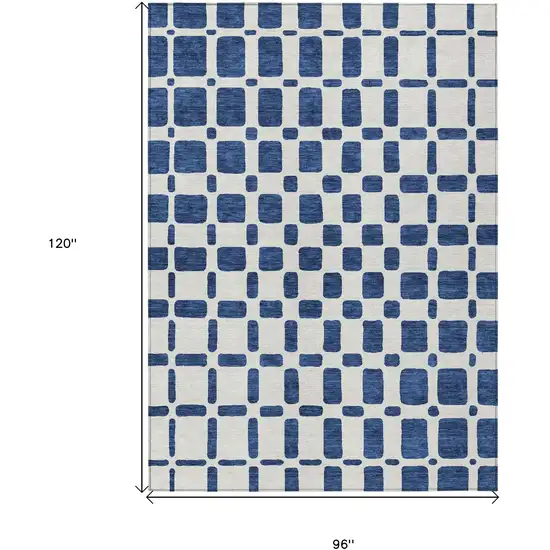 Navy Blue And Ivory Geometric Washable Indoor Outdoor Area Rug Photo 3