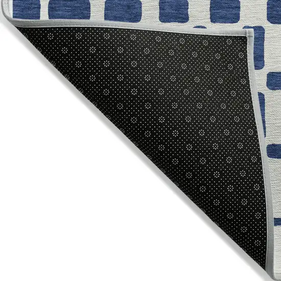 Navy Blue And Ivory Geometric Washable Indoor Outdoor Area Rug Photo 4