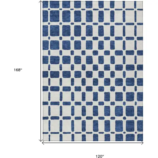 Navy Blue And Ivory Geometric Washable Indoor Outdoor Area Rug Photo 3