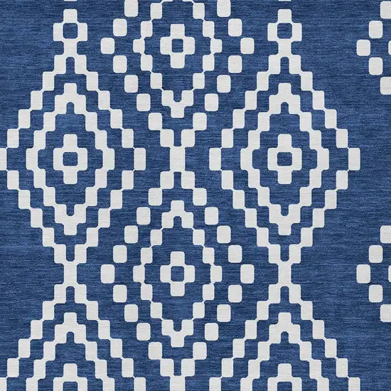 Navy Blue And Ivory Geometric Washable Indoor Outdoor Area Rug Photo 7