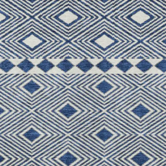 Navy Blue And Ivory Geometric Washable Indoor Outdoor Area Rug Photo 5