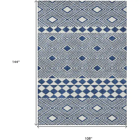 Navy Blue And Ivory Geometric Washable Indoor Outdoor Area Rug Photo 7