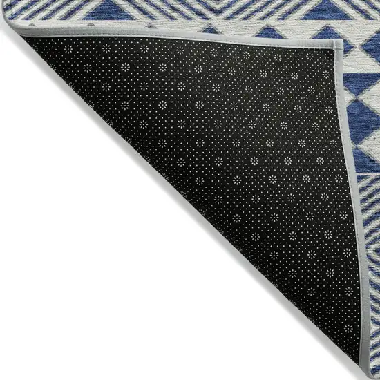 Navy Blue And Ivory Geometric Washable Indoor Outdoor Area Rug Photo 3