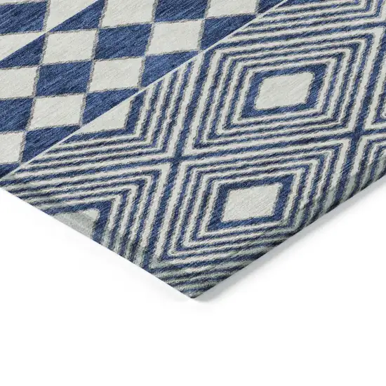 Navy Blue And Ivory Geometric Washable Indoor Outdoor Area Rug Photo 4
