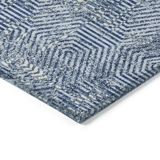 Navy Blue And Ivory Geometric Washable Indoor Outdoor Area Rug Photo 4