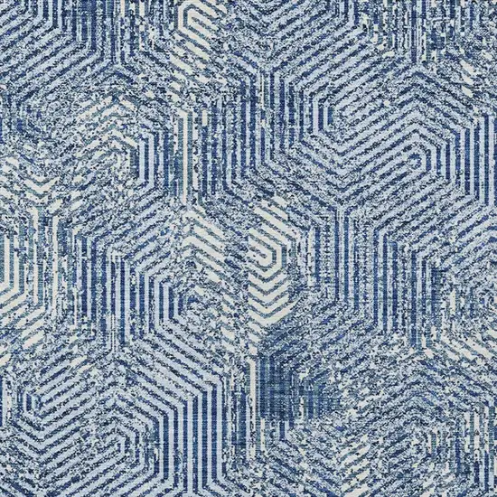 Navy Blue And Ivory Geometric Washable Indoor Outdoor Area Rug Photo 5