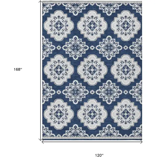 Navy Blue And Ivory Medallion Washable Indoor Outdoor Area Rug Photo 3