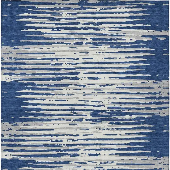 Navy Blue And Ivory Striped Washable Indoor Outdoor Area Rug Photo 7