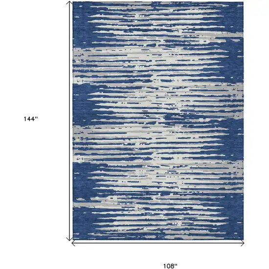Navy Blue And Ivory Striped Washable Indoor Outdoor Area Rug Photo 3