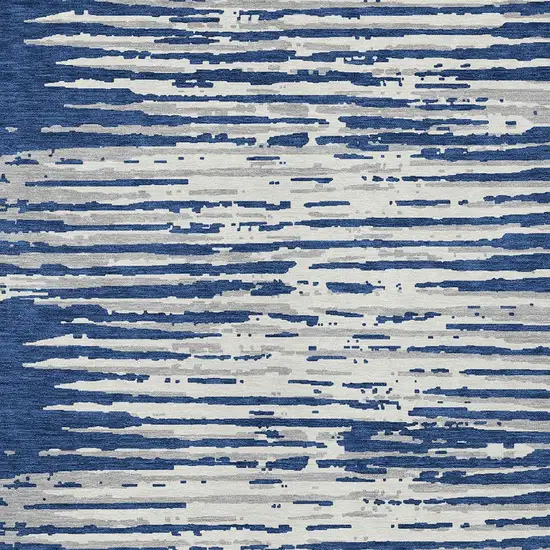 Navy Blue And Ivory Striped Washable Indoor Outdoor Area Rug Photo 6