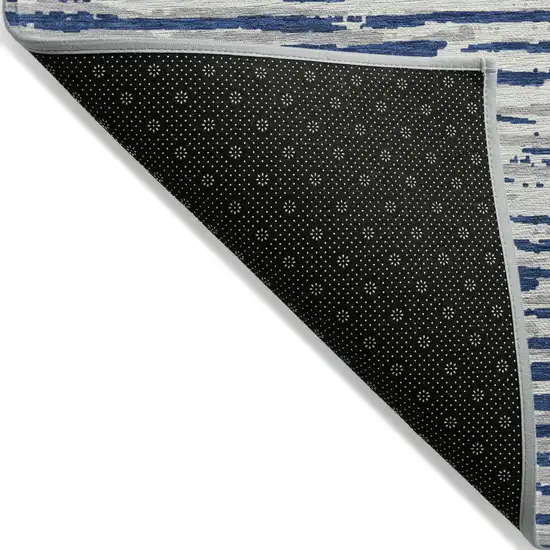Navy Blue And Ivory Striped Washable Indoor Outdoor Area Rug Photo 4