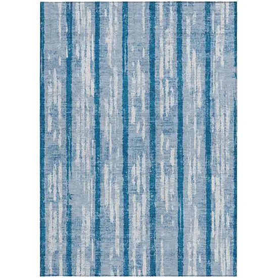 Navy Blue And Ivory Striped Washable Indoor Outdoor Area Rug Photo 6