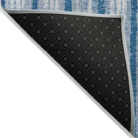 Navy Blue And Ivory Striped Washable Indoor Outdoor Area Rug Photo 4