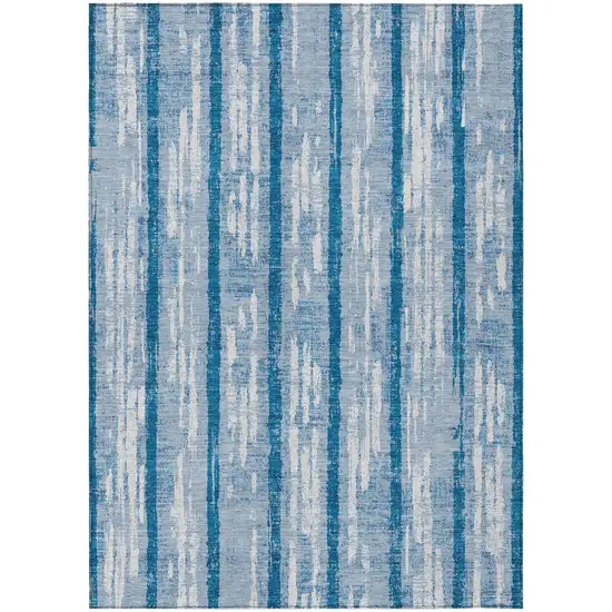 Navy Blue And Ivory Striped Washable Indoor Outdoor Area Rug Photo 2